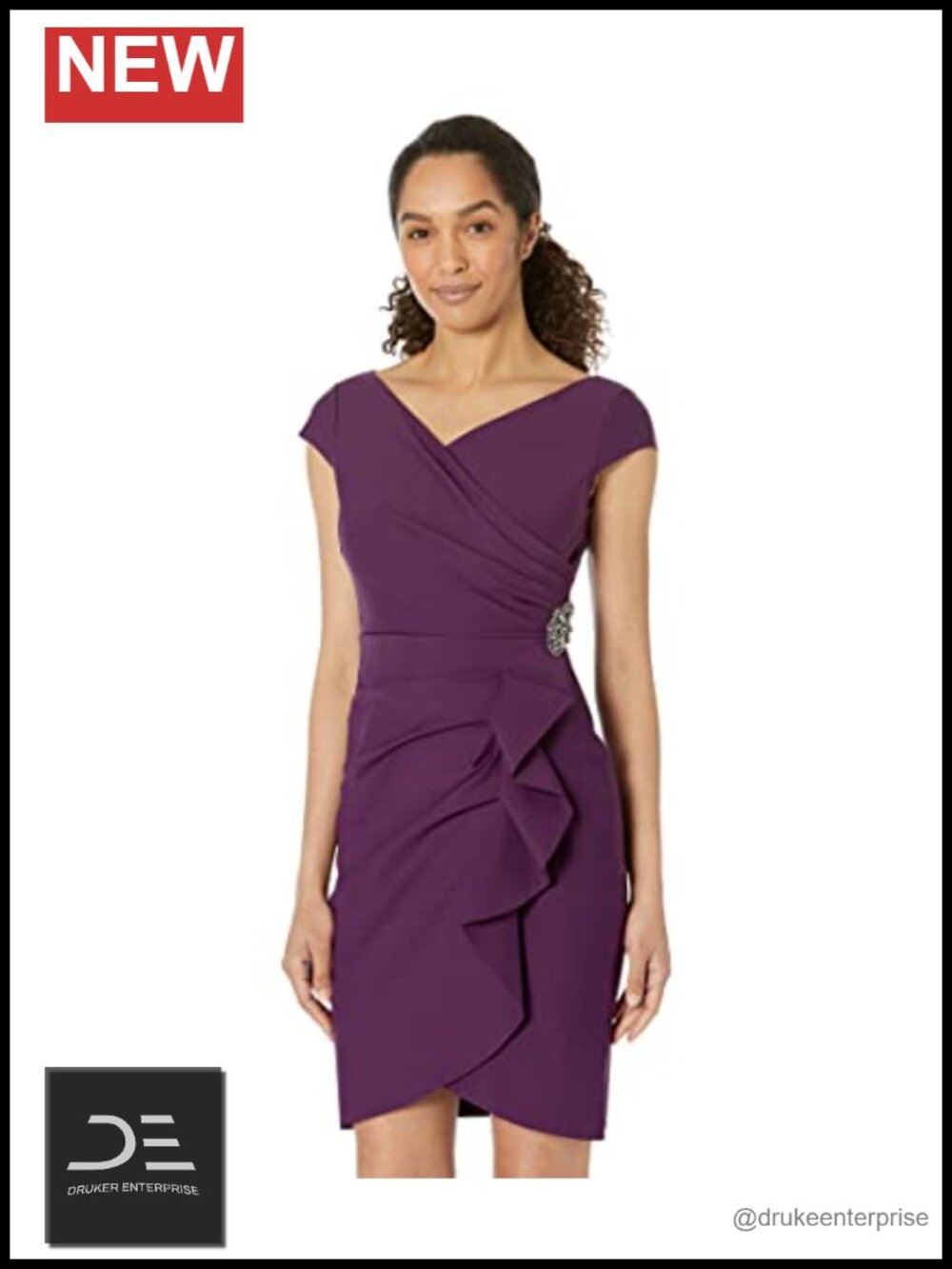 Sheath Dress Cap Sleeve Surplice Neckline Slimming Compression
